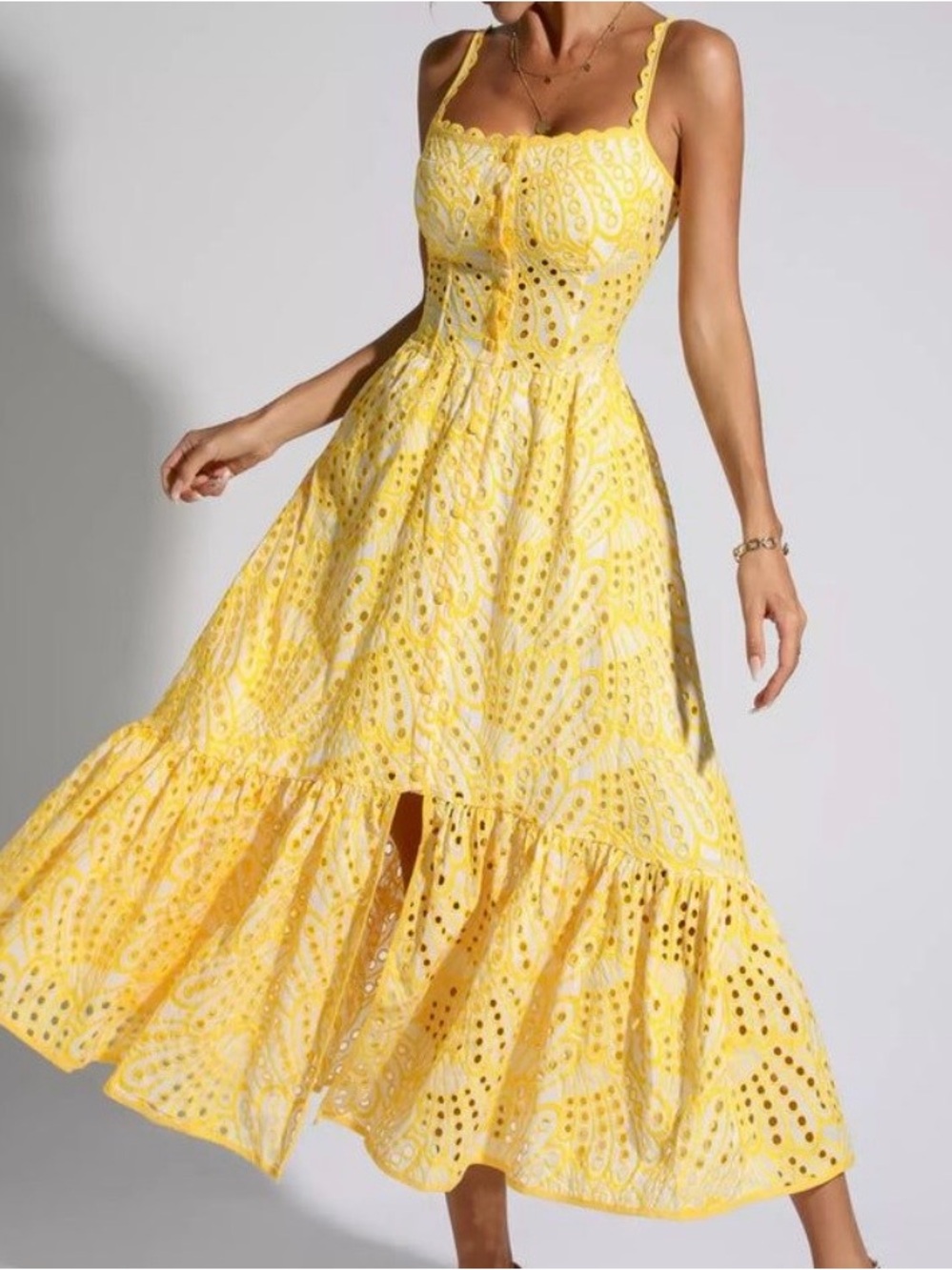 Sunlit Eyelet Maxi Dress in Yellow Classic and beautiful